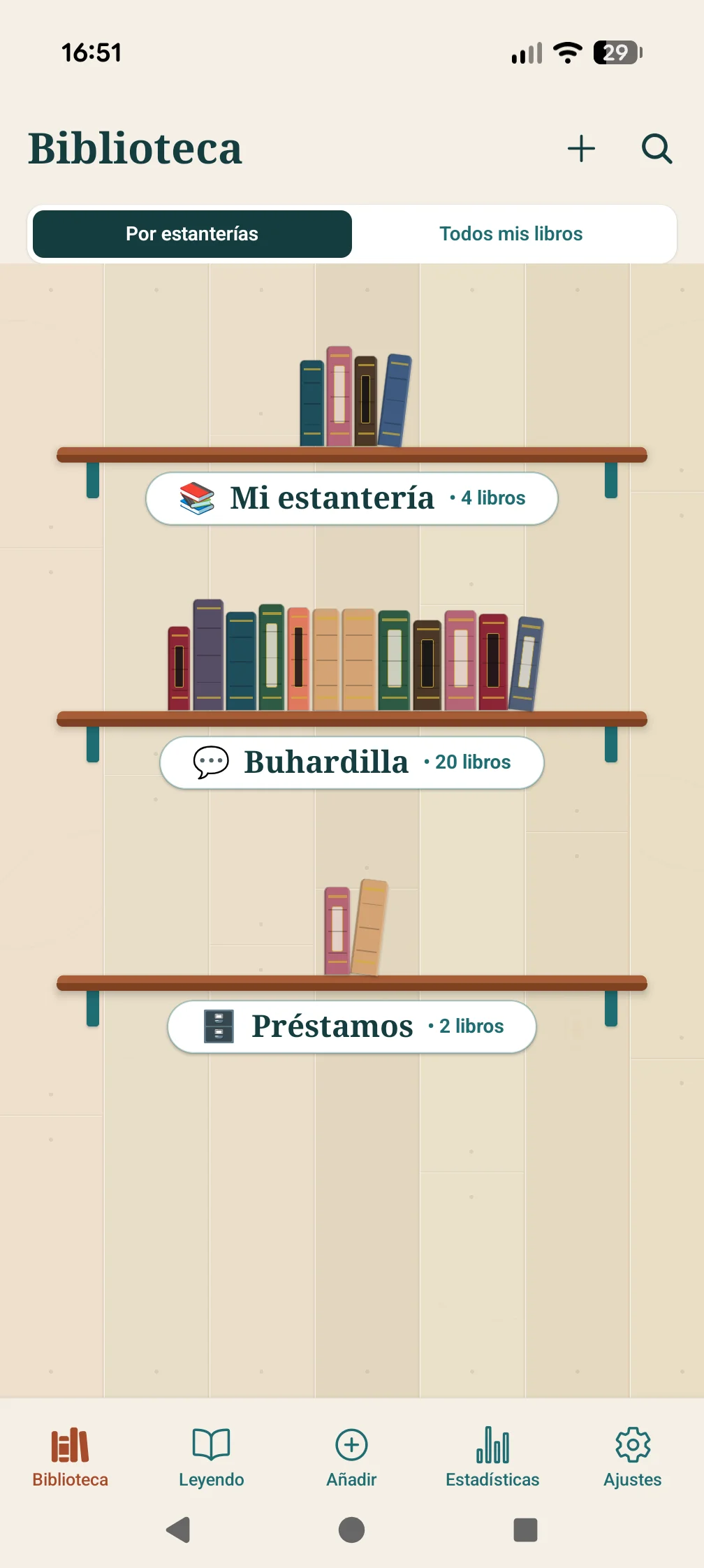 Pantalla principal de biblioteca de Niblio