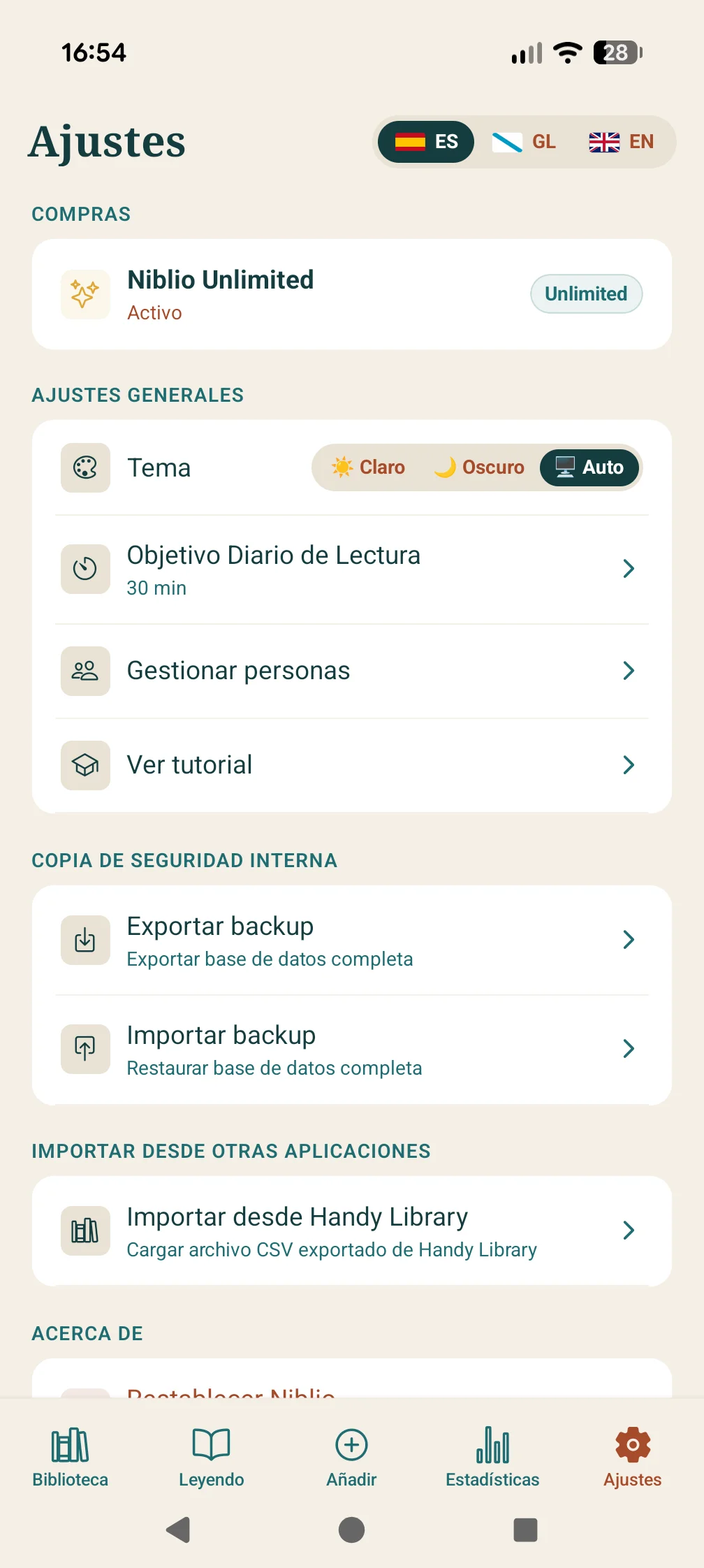 Ajustes y configuración