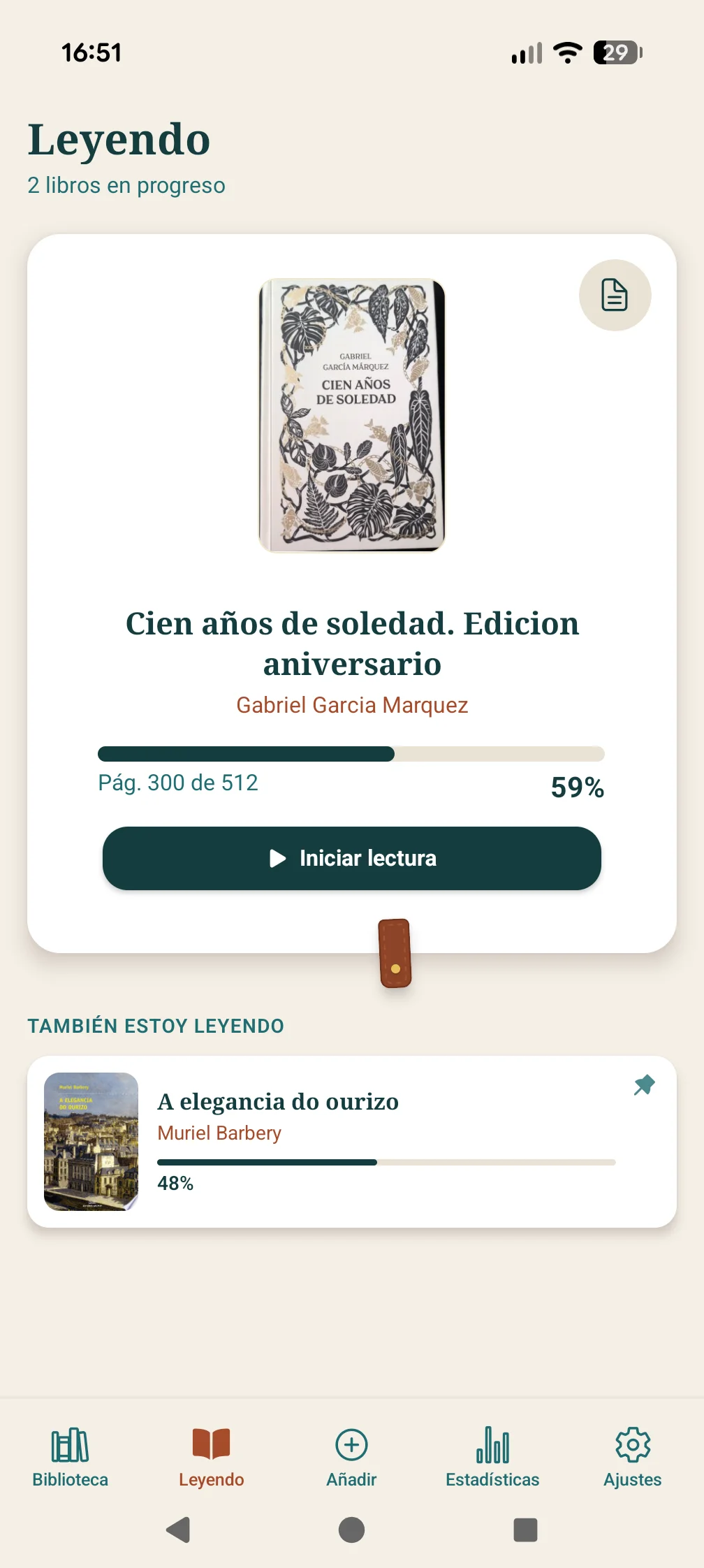 Pantalla Leyendo con progreso