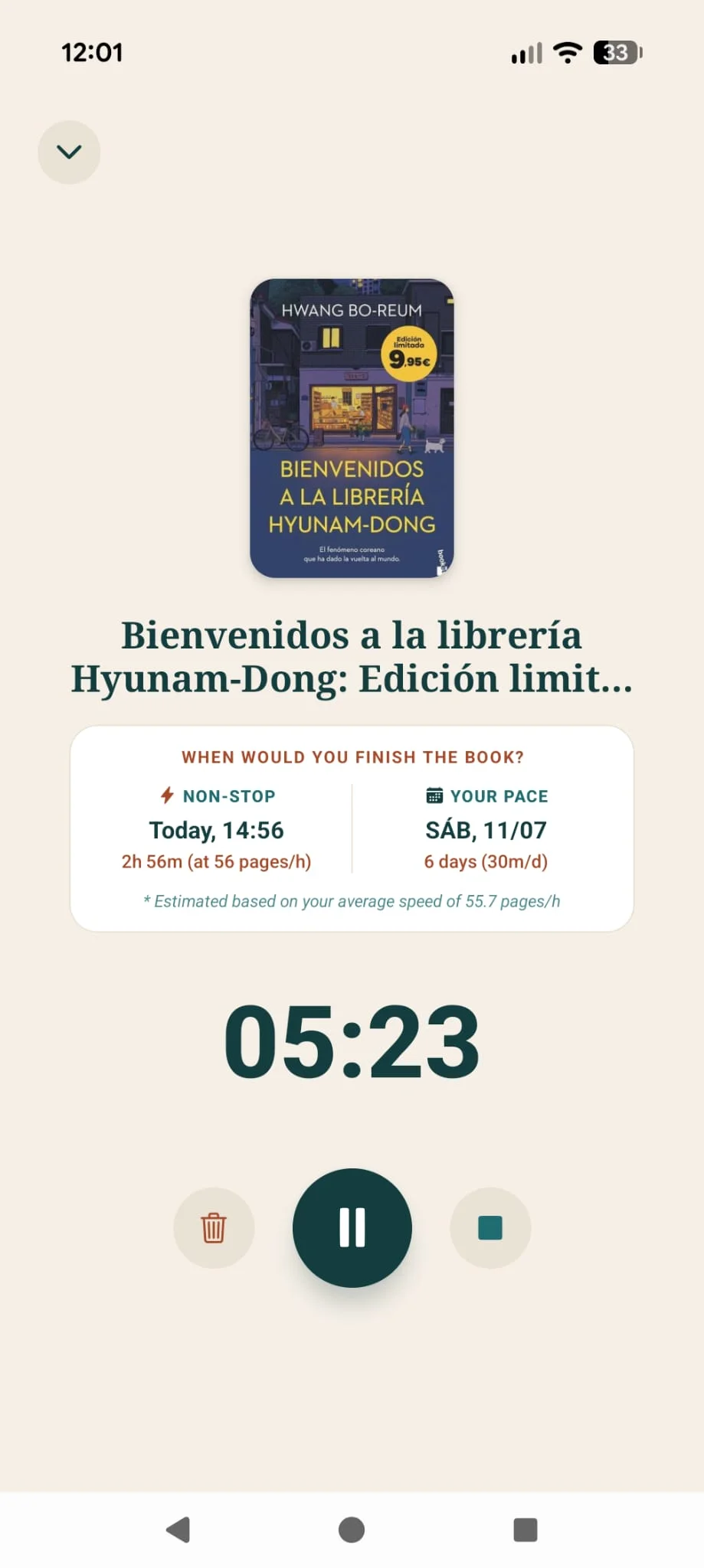 Active reading session timer