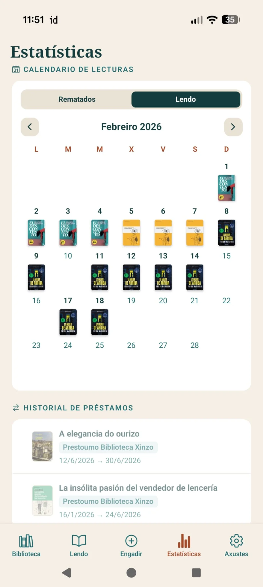 Calendari de lectures amb portades de llibres